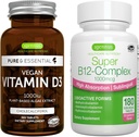 Vegan 비타민 D3 + Super B12-Complex, Vegan 번들, 365 1000iu 비타민 D3 정제 + Igennus에 의해 높은 흡수 하위 언어 B12,