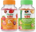 Lifeable Vitamin D Kids + Turmeric Curcumin Kids, Gummies Bundle - 훌륭한 타스팅, 비타민 보충, 글루텐 무료, GMO 무료, Chewable Gummy