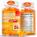 여성 남성을 위한 칼슘 마그네슘 Gummies: 비타민 C D3 K2를 가진 1200mg 칼슘 Citrate 아연 거미 - Vegan 설탕 자유로운 Chewable 높은 흡수 Enegy 면역성이 있는 지원 보충교재 (120Count)