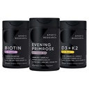 스포츠 연구 Vegan Biotin 10,000mcg 코코넛 오일, 저녁 Primrose 보충 감기에서 눌러진 기름과 식물 기반 비타민 K2 MK7 + Vegan D3 5000iu