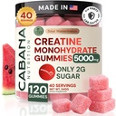 크레아틴 Monohydrate Gummies 5g - 미국제 2g 설탕 만 - Sour Watermelon 풍미 - Vegan & 3rd Party Tested - 여성과 남성을위한 사전 및 포스트 운동 보충 (120 개, 40 개)