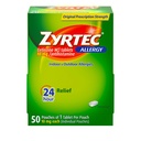 Zyrtec 24 시간 알레르기 완화 정제, 개별적으로 실내 및 실외 알레르기 약 10 mg Cetirizine HCl Antihistamine 정제 당 1 정제, 팩 당 1 정제, 50 ct Dispensit 팩