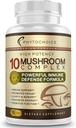 10 Mushroom Complex Nootropic 두뇌 보충 고급 혼합 최고의 기능 Mushrooms-Brain 메모리 초점 에너지, 면역 지원-Lions Mane-Reishi-Cordyceps-Chaga-Turkey 꼬리 (90 캡슐)