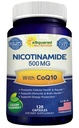 CoQ10 (120 캡슐)를 가진 니코틴 아미드 - 비타민 B3 500mg (니아신아미드 플러시 무료) - Coenzyme Q10 분말 - VIT B-3 & Coq 10 보충 알약 지원 에너지, NAD, & 피부 세포 건강