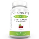 Mauricettes Chewable Vitamin D3 with K2 - 2-in-1 Bone & Heart Health Support - Immune Booster - 자연 체리 풍미 - 성인 및 어린이를위한 90 정제