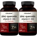 비타민 C & D3, 480 캡슐 (2 팩)를 가진 NatureBell 아연 Quercetin | Quercetin 1,000mg + 아연 50mg + 비타민 C 250mg + 비타민 D3 5,000 IU | 4-in-1 고급 면역 및 폐 지원 | 아연 산 공식