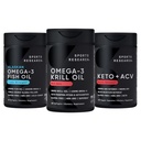 스포츠 연구 세겹 힘 Omega-3 물고기 기름, 남극 크릴 기름 + 포스포지, 선 & Astaxanthin 소형 Softgels, 애플 Cider Vinegar & 1500mg goBHB Exogenous 케톤의 ACV 500mg 플러스 Keto