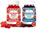 Lunakai USA Made Womens Multivitamin & Probiotic Gummies Bundle – 16 멀티 비타민 & 소화 지원을위한 프로바이오틱 – 60ct 각각