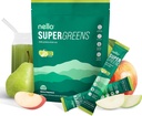 Nello Supergreens Superfood 음료는 Chlorella, Moringa, Spinach, Broccoli, Digestive Enzymes 및 Probiotics와 혼합되어 있습니다. Apple Pear 맛, 20 서빙, 여행 팩