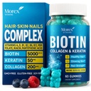 Biotin Collagen Keratin Gummies - 비타민 A, D, B7과 함께 헤어, 피부 및 손톱을위한 다비타민 자연 - 남성 및 여성을위한 노화 방지 콜라겐 거미 비타민, 헤어 & 네일 성장 보충 - 60 Gummy Bears