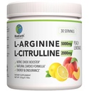 L-Arginine 5000mg + L-Citrulline 2000mg 복합 분말 보충 - 니트로 산화물 승압기 - 심장 건강, 혈액 흐름, 에너지 및 내구시간 - 30 서빙 (Peach Lemonade)