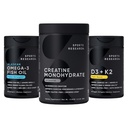 스포츠 연구 트리플 힘 Omega 3 물고기 기름 - Burpless 물고기 기름 보충교재 w/EPA & DHA 지방산, Creatine Monohydrate & 식물 코코넛 기름을 가진 근거한 비타민 D3 K2