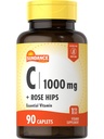 Sundance 비타민 C 1000mg with Rose HIPS | 90 채식 캡슐 | 필수 비타민 | 채식주의, 비 GMO 및 글루텐 무료 보충