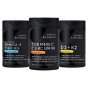 스포츠 연구 야생 알래스카 Pollock 오메가 3 물고기 기름 90 Softgels (1250 mg), Turmeric Curcumin C3 Complex (120 Softgels) 및 Vegan 5000 IU 비타민 D + 100mcg Mk7 비타민 K (60 Softgels)