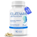 FolateMaxx L-Methylfolate 15mg 90 캡슐 | 직업적인 활동적인 메틸 Folate 5-MTHF 보충교재 | 여성 & 남자를 위한 메틸을 입힌 Folate | 비 GMO, 글루텐 자유로운 (3 달 공급)