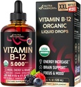 USDA 유기 비타민 B12 잠수함 - 여성을 위한 5000 mcg 액체 채식주의자 Methylcobalamin & 남자 - 에너지 부스트, 초점 & 계류, 뇌 건강 지원 - 최대 흡수 - 4 달 공급, 4개 fl oz