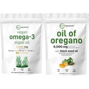 Oregano Softgels의 마이크로 성분 기름 300 조사 & Vegan Omega 3 조류 기름 보충교재 뭉치 2 팩 | Carvacrol & Thymoquinone | 가득 차있는 스펙트럼 Omega-3 대안