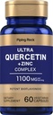 Piping Rock Quercetin 아연 복합 단지 | 1100 mg | 60 캡슐 | Non-GMO, 글루텐 프리 보충교재