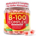 Super Vitamin B Complex Gummies - 메틸 B12, B1, B2, B3, B5, B6, Biotin, Methylfolate 비타민 C, 콜린, Inositol, 에너지, 두뇌 및 면역 지원, 설탕 무료