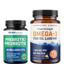 오메가 3 생선 오일 및 프로 바이오 틱 캡슐 | 세겹 힘 EPA & DHA 오메가 3 Burpless Softgels Plus Probiotic & Prebiotics for Gut Health & Immune support | 60 서빙 각