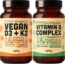 매질 Vegan 비타민 D3 + K2 & 비타민 B 복합 뭉치 - 4000 IU 비타민 D3와 100mcg 비타민 K2 Mk7로, 전체적인 음식 혼합, B1, B2, B3, B5, B6, B7, Folate를 가진 필수 B 비타민