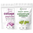 마이크로 성분 다 교원질 단백질 분말 2 파운드 & 즉시 Colostrum 분말 뭉치 2 팩 | 잔디 먹이는 교원질 펩티드 | Premium Bovine Mother's First Milk