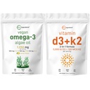 마이크로 성분 비타민 D3 5,000iu + K2 100mcg Softgels & Vegan Omega 3 조류 기름 보충교재 뭉치 2 팩 | 정유 선샤인 비타민 | 오메가-3 가득 차있는 스펙트럼 대안 물고기 기름