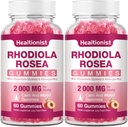 2 팩 Sugar-Free Rhodiola Rosea Gummies Adaptogenic Rhodiola Rosea Supplement & Cortisol Blocker 성능, 체력, 무드 및 동기 부여 - Non-GMO, 120 Vegan Chews