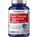 NusaPure 최고 칼슘 1300mg의 비타민 D3-240 Veggie 모자 (비 GMO, Soyfree, Bioperine)