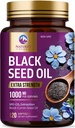 Black Seed Oil 1000mg - 프리미엄 추가 강도 Nigella Sativa Blackseed Oil - Black Seed Oil Skin, Digestive Health & Immune Support - 비 GMO 산화 방지제, 글루텐 무료 보충 - 120 Softgels