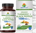 Black Pepper 1500mg, 45 서빙, 채식, 글루텐 무료, 90 채식 정제가있는 Brieofood 유기 심황