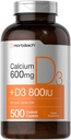 Horbäach 칼슘 보충 비타민 D3 | 600 mg | 500 코팅 모자 | 여성과 남성 | 비 GMO & 글루텐 무료