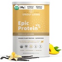 Sprout Living Epic Protein, Plant Based Protein & Superfoods Powder, Vanilla Lucuma Powder | 20 그램 유기농 단백질 분말, Vegan, Non Dairy, Non-GMO, Gluten Free, Low Sugar (2 파운드, 24 서빙)