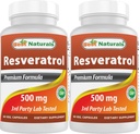최고의 자연 2 팩 Resveratrol Complex 500 mg 60 Veg 캡슐 포도 피부, 레드 와인, Quercetin로 만든 - 글루텐 무료 & 비 GMO - (총 120 캡슐)
