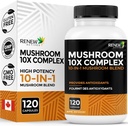 RENEW ACTIVES Mushroom Complex 2 캡슐 서빙 당 – 10 Mushroom Blend with Antioxidants for Immune Health & Wellness – 캐나다에서 전체 활력 및 장기 웰빙 지원 - 120 캡슐