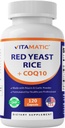 Vitamatic Citrinin 자유로운 빨간 효모 밥 1200 mg. CoQ10 100mg를 가진 캡슐, 홍조 자유로운 Niacin 100mg, & 마늘 분말 20mg - 120 Veg 캡슐