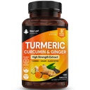 Black Pepper & Ginger가있는 심황 정제 - Curcumin - 180 Turmeric 및 Black Pepper Tablets (3 Month) 고강도 활성 심황 보충제는 새로운 잎에 의해 캡슐이 아닙니다.