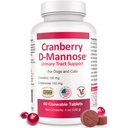 Cranberry D-Mannose Urinary Tract Supplement for Dogs & Cats – Bladder & UTI 건강 지원 – Cranberry Extract, D-Mannose & Vitamin C–Promotes Urinary Wellness & Kidney Function – 60 Chewable Tablets