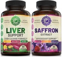 Liver Cleanse Detox Repair Formula 및 Pure Saffron Extract 번들 (각 한 병). 지원 Liver 건강, 에너지 부스트, 무드, 대사 기능. 미국 제작.