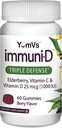 YumVs의 ImmuniD Elderberry Gummies | Sambucus Elderberry, 비타민 C 및 비타민 D가있는 트리플 방어 비타민 | 여성 및 남성용 Immune 시스템 지원 | 천연 베리 맛-60 조사