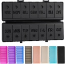 접을 수있는 알약 주최자 2 시간 일 w / 에칭 라벨 -Dual Protection & Portable Weekly AM PM Pill Box, 7 Day Medicine Container, Week Daily Supplement Vitamin을위한 대형 여행 알약 케이스 - 모든 검정