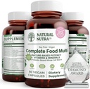 Natural Nutra Whole Food Complete Multivitamin and Mineral for Women and Men, Energy Booster, Bone Health Supplement 유지, 뇌 기능 및 피부 개선, Immunity 60 캡슐 강화