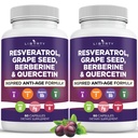 Resveratrol, Berberine, 포도씨 추출물, Quercetin, Noni 추출물, N-Acetyl Cysteine, Acai 추출물을 가진 여자와 남자를 위한 Polyphenol 보충교재 - 2-Pack