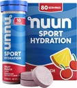 Nuun 스포츠 마그네슘, 칼슘, 칼륨, 염화물 및 나트륨, 글루텐 무료 및 채식, 과일 펀치, 8 팩 (80 서빙 총)와 전자 정제