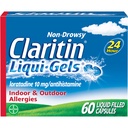 Claritin Liqui-Gels 24 시간 알레르기 완화, 비 심근 알레르기 의학, Loratadine 항히스타민 캡슐, 60 조사