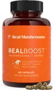 Real Mushrooms RealBoost 캡슐 – Cordyceps Mushroom, Panax Ginseng & Guayusa Extract – 전반적인 웰빙 및 에너지 지원 – Vegan, Non-GMO, 필러 없음 – 60 카운트 버섯 보충 혼합