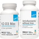 XYMOGEN ActivNutrients 없이 철 (240 캡슐) + K2-D3 최대 (60 캡슐) - 비타민 D 5000 IU 캡슐 + 비타민 K2를 가진 에너지와 계류 지원을 위한 Multivitamin