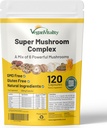 Vegan Vitality Multi Mushroom Supplement Complex - 120 캡슐 Reishi, Chaga, Shitake, Maitake, Lion's Mane 및 Cordyceps for Brain, Energy, Focus & Memory Support