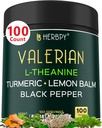 5in1 Valerian 뿌리 캡슐 플러스 L-Theanine, 레몬 발름, 심황 및 검은 후추 휴식, 휴식 밤, 소화 및 면역 지원 - 100 개