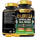 남성과 여성을위한 염소 보충 - Spirulina, Sea Moss, Chlorophyll, Gotu Kola, Boswellia & Bacopa - 면역 지원 - 영양, 비타민 - 120 캡슐